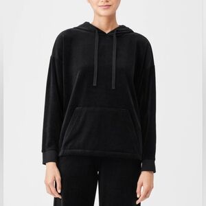 Eileen Fisher Cozy Velour Knit Hooded Top With Boxy Fit, Basic Length Size Large